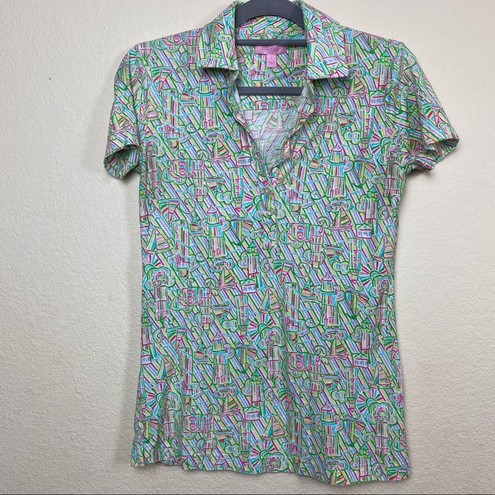 Lilly Pulitzer Sail boat building print blouse